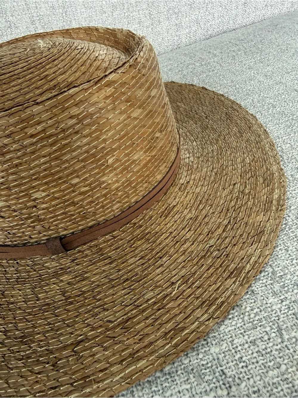 Luxury Quality Palm Leaves Wide-Brim Sun Hat with Brown Band